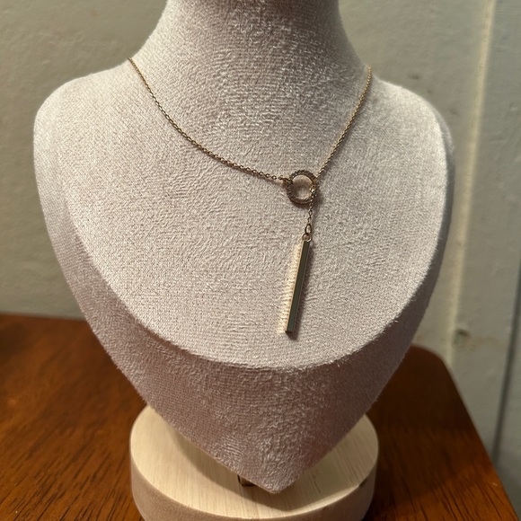 NWT Express Rhinestone Threaded Y Necklace Gold Tones - Picture 3 of 6